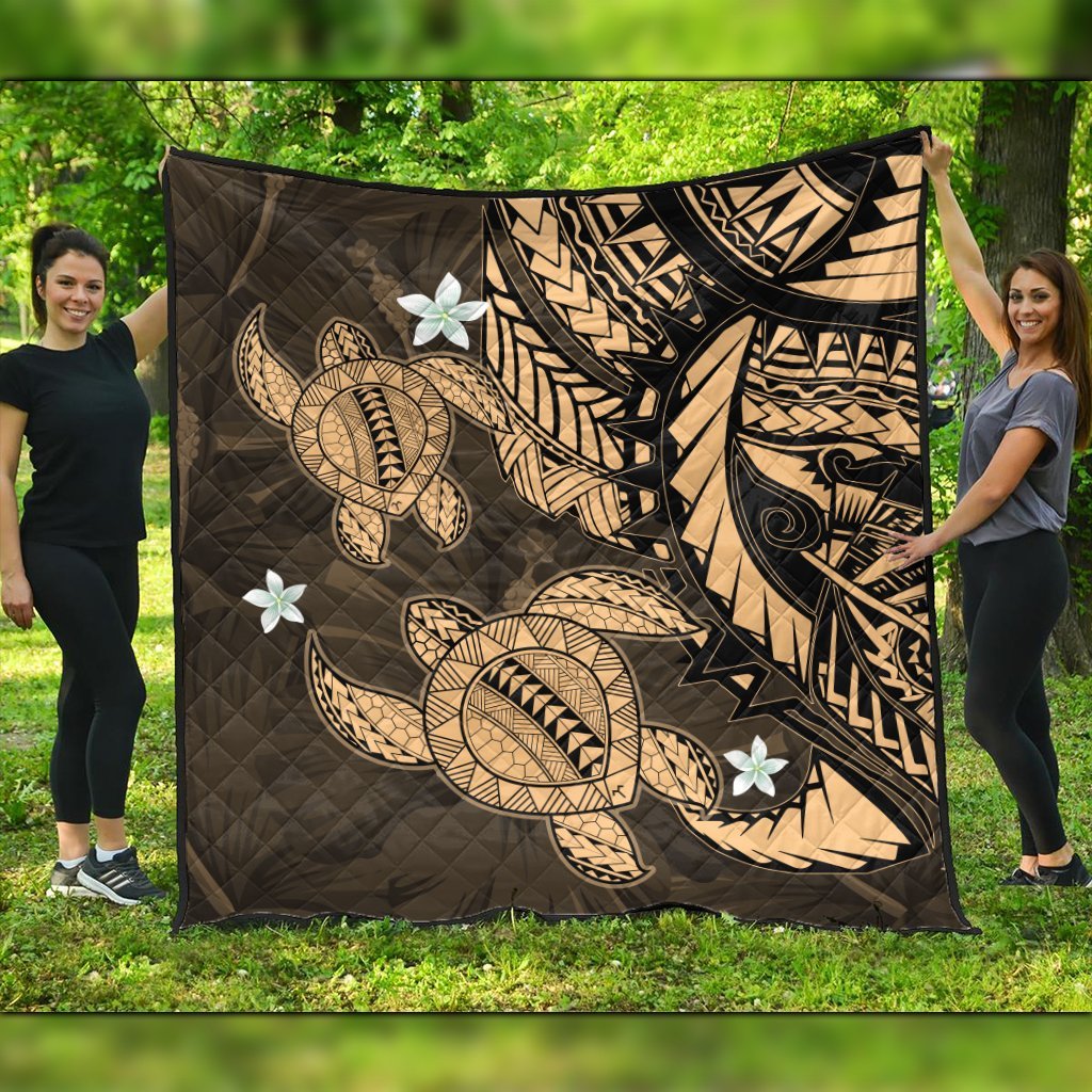 Hawaii Polynesian Turtle Hibiscus Premium Quilts - Gold - AH Black - Polynesian Pride