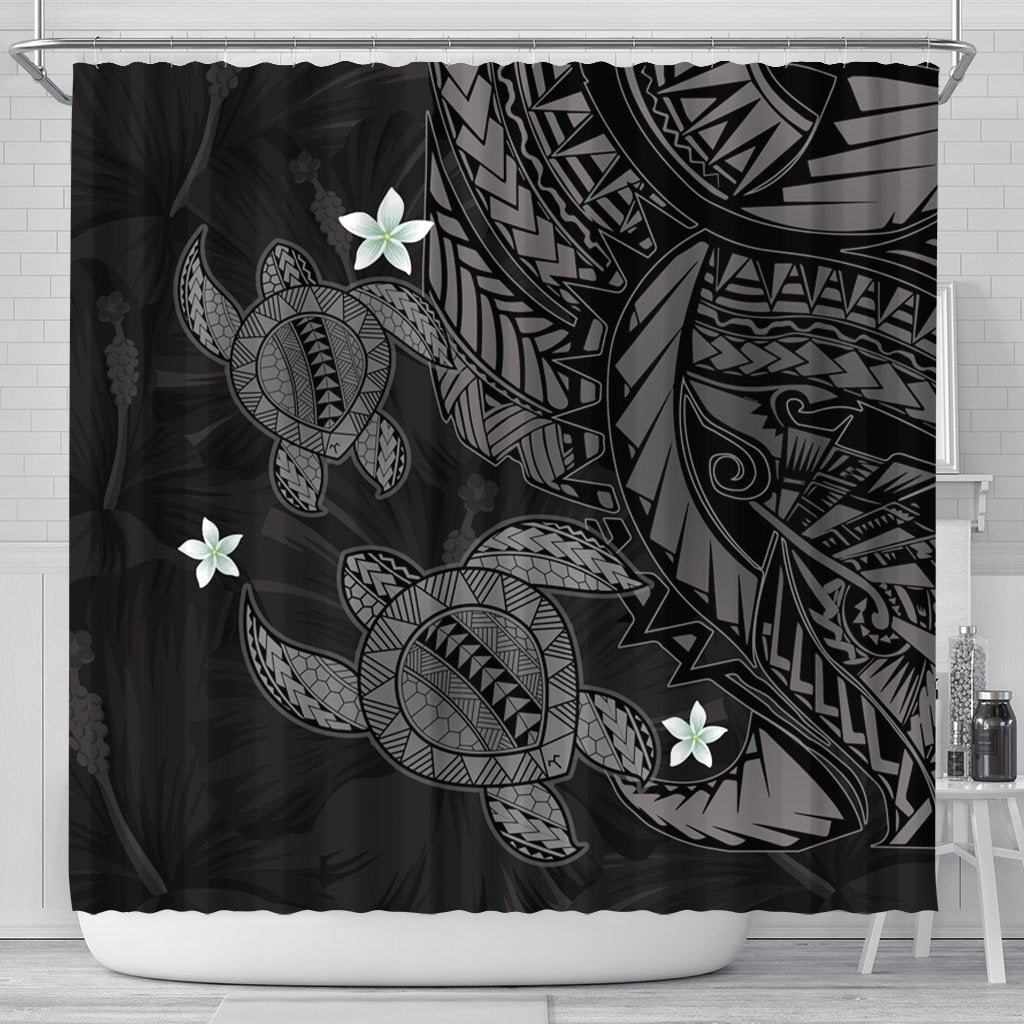 Hawaii Polynesian Turtle Hibiscus Shower Curtain - Gray - AH 177 x 172 (cm) Black - Polynesian Pride