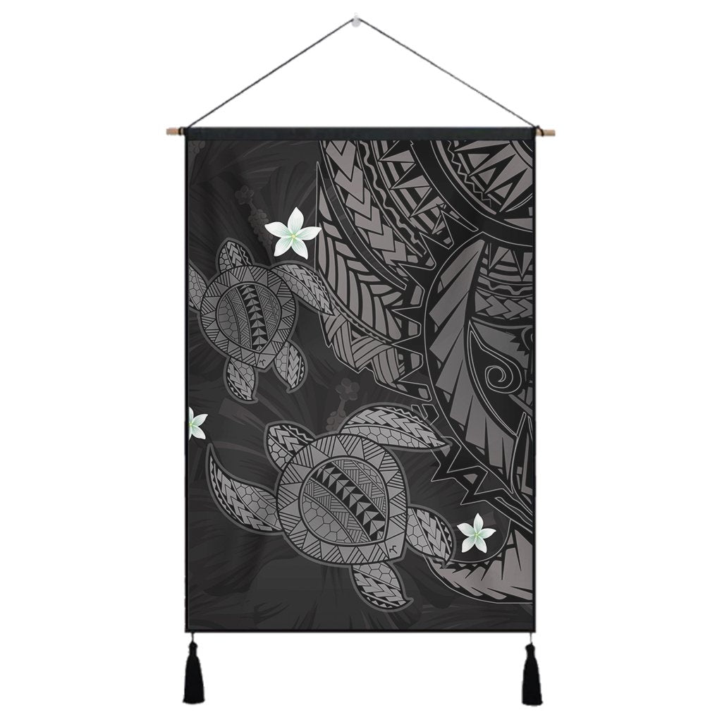 Hawaii Polynesian Turtle Hibiscus Hanging Poster - Gray - AH Hanging Poster Cotton And Linen - Polynesian Pride
