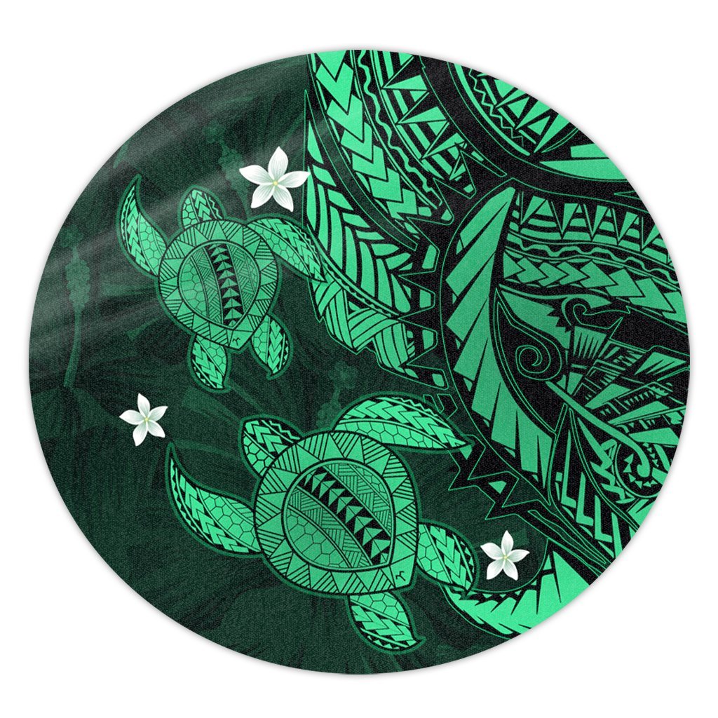 Hawaii Polynesian Turtle Hibiscus Round Carpet - Green - AH Round Carpet Luxurious Plush - Polynesian Pride