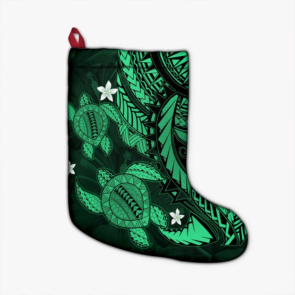 Hawaii Polynesian Turtle Hibiscus Christmas Stocking - Green - AH Christmas Stocking 26 X 42 cm Black - Polynesian Pride