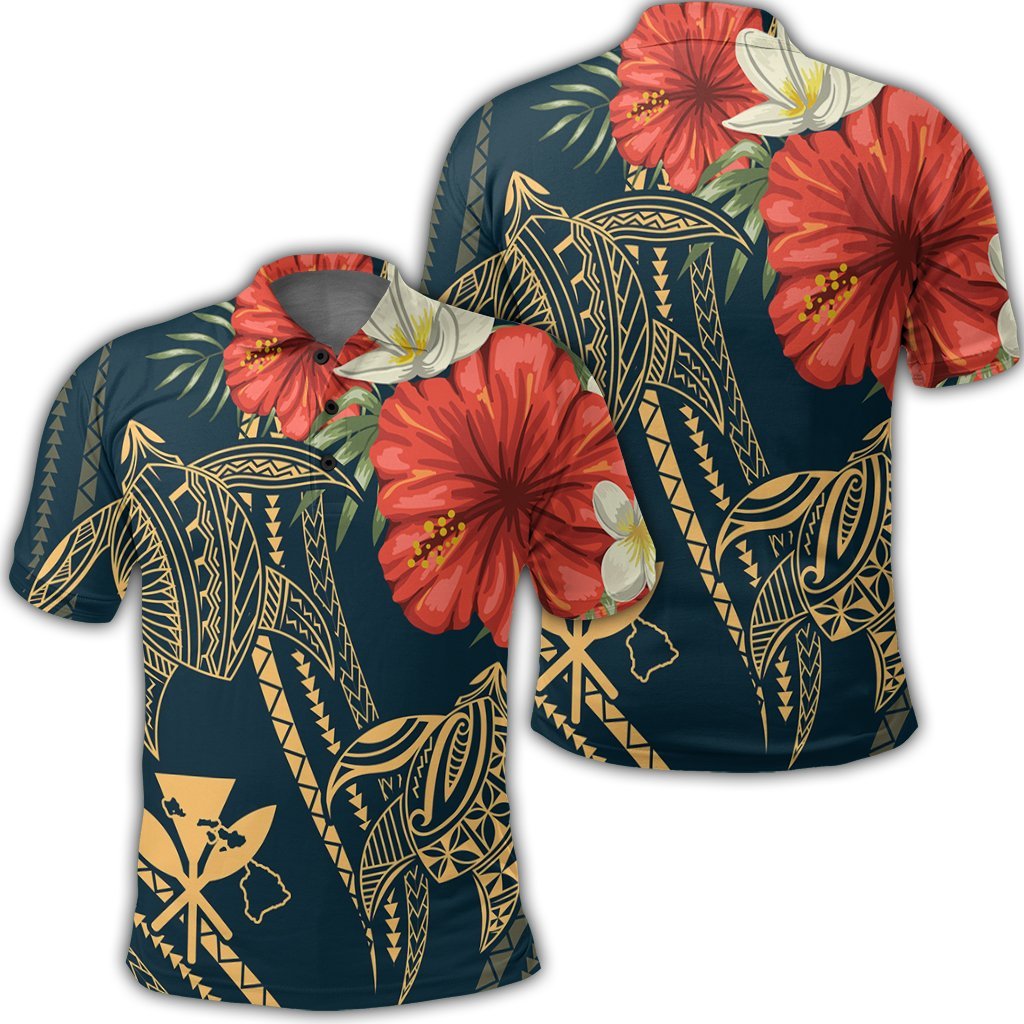 Hawaii Polynesian Turtle Hibiscus Polo Shirt Nolan Style Unisex Black - Polynesian Pride