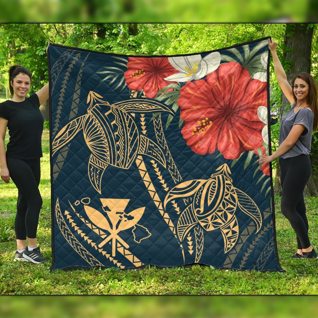 Hawaii Polynesian Turtle Hibiscus Premium Quilts - Nolan Style - AH Black - Polynesian Pride