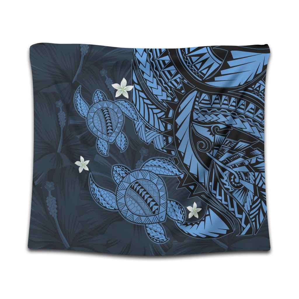 Hawaii Polynesian Turtle Hibiscus Tapestry - Pastel Blue - AH Wall Tapestry Black - Polynesian Pride