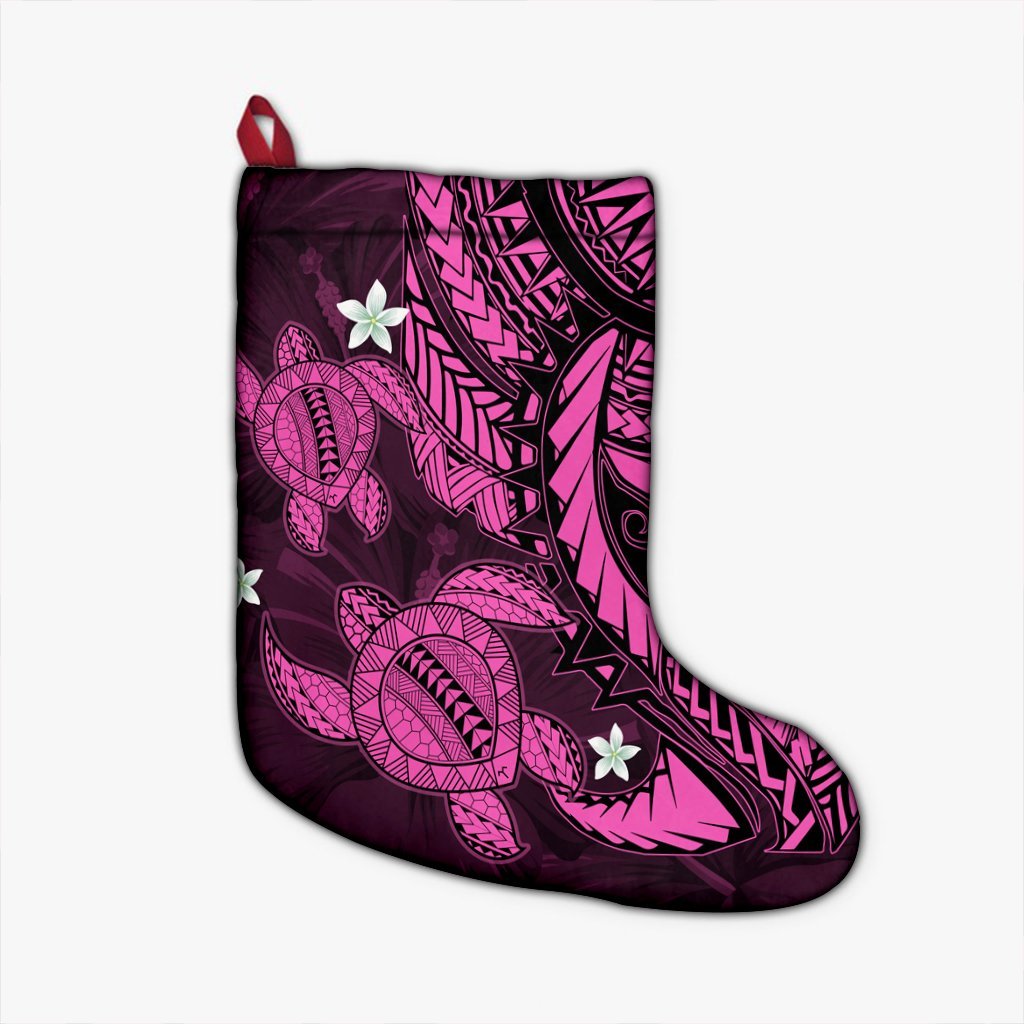 Hawaii Polynesian Turtle Hibiscus Christmas Stocking - Pink - AH Christmas Stocking 26 X 42 cm Black - Polynesian Pride