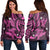 Hawaii Polynesian Turtle Hibiscus Women's Off Shoulder Sweater - Pink - AH Black - Polynesian Pride