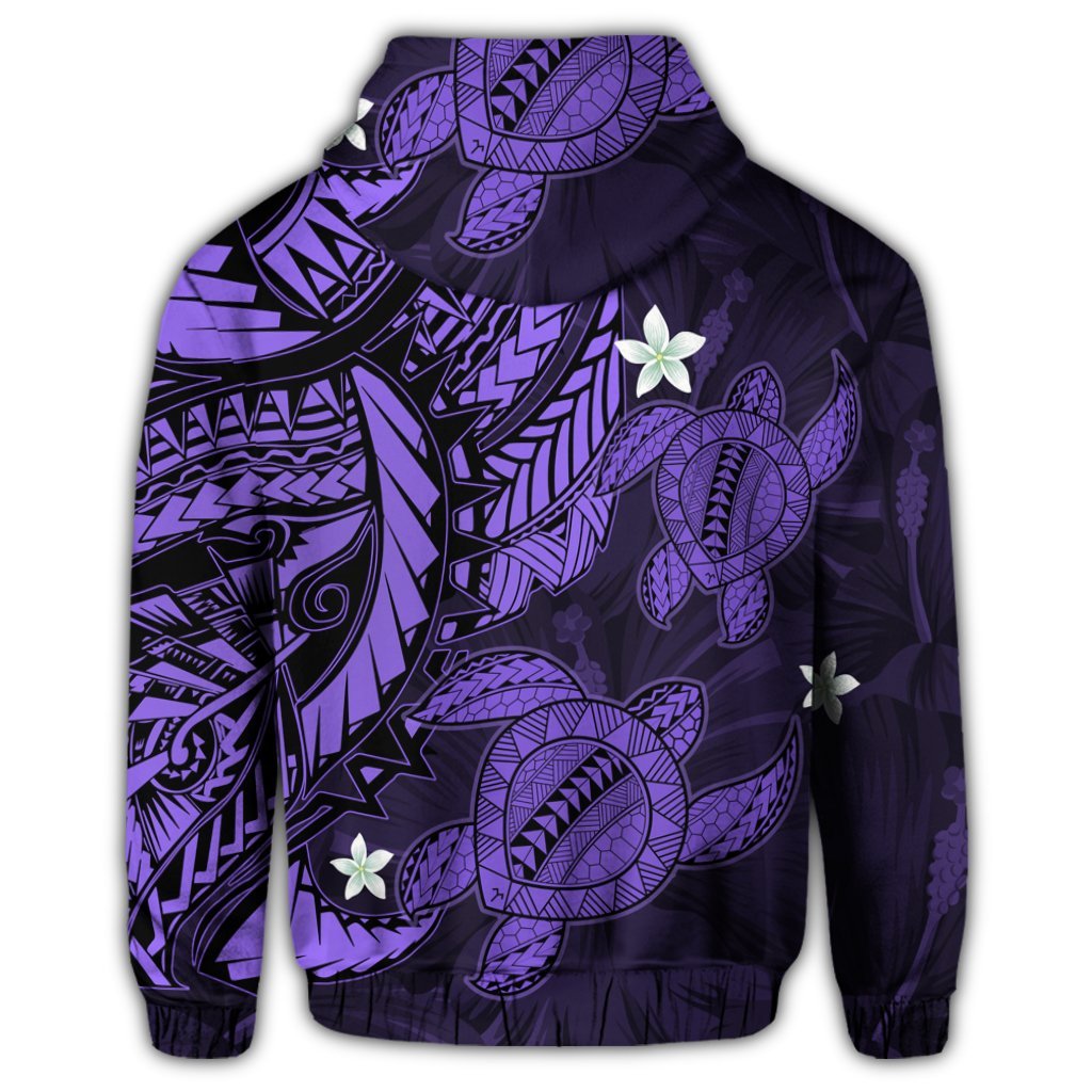 Hawaii Zip Hoodie Polynesian Turtle with Hibiscus Purple - Polynesian Pride