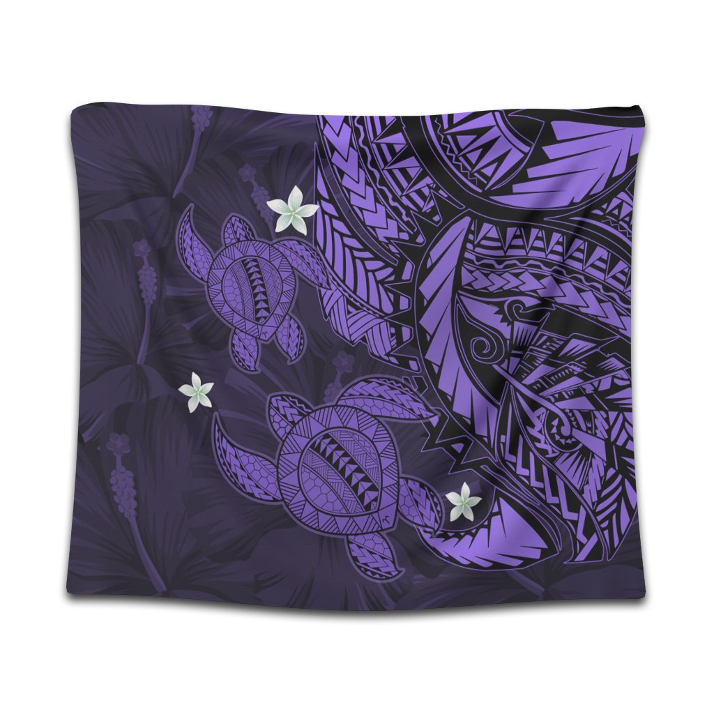 Hawaii Polynesian Turtle Hibiscus Tapestry - Purple - AH Wall Tapestry Black - Polynesian Pride