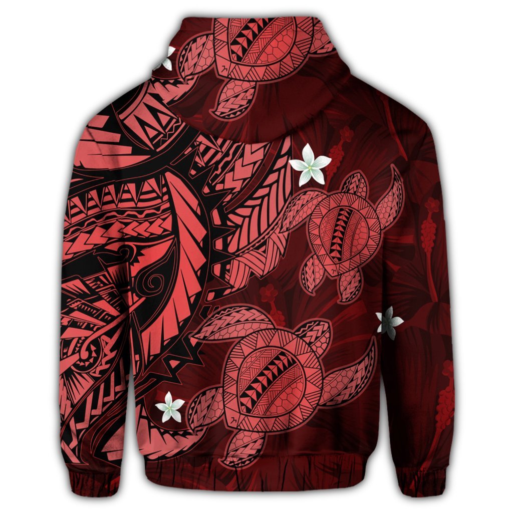 Hawaiian Polynesian Turtle Hibiscus Hoodie Red - Polynesian Pride