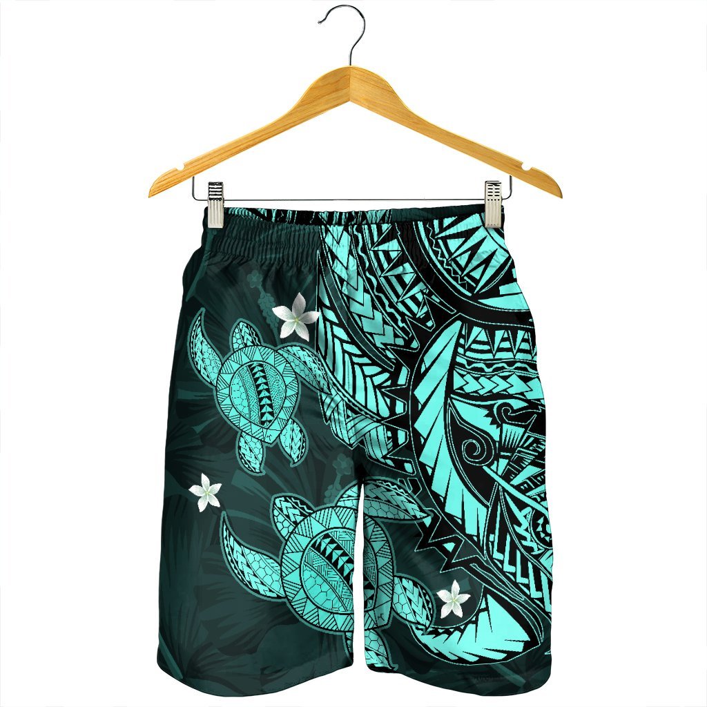 Hawaii Polynesian Turtle Hibiscus Men's Shorts - Turquoise - AH - Polynesian Pride