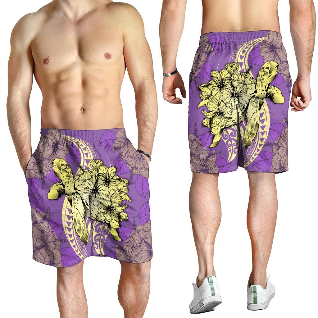 Hawaii Polynesian Turtle Hibiscus Men's Shorts - Yellow - AH - Polynesian Pride