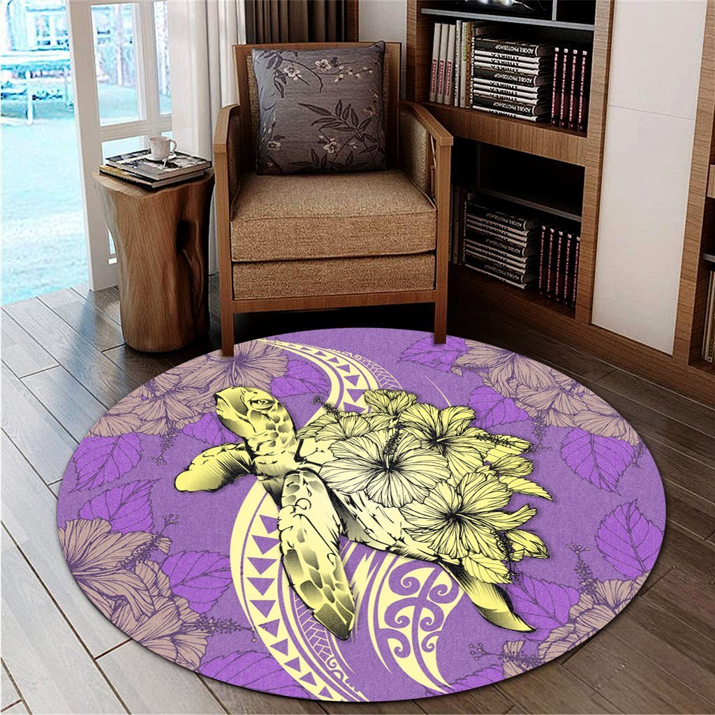 Hawaii Polynesian Turtle Hibiscus Round Carpet - Yellow - AH - Polynesian Pride