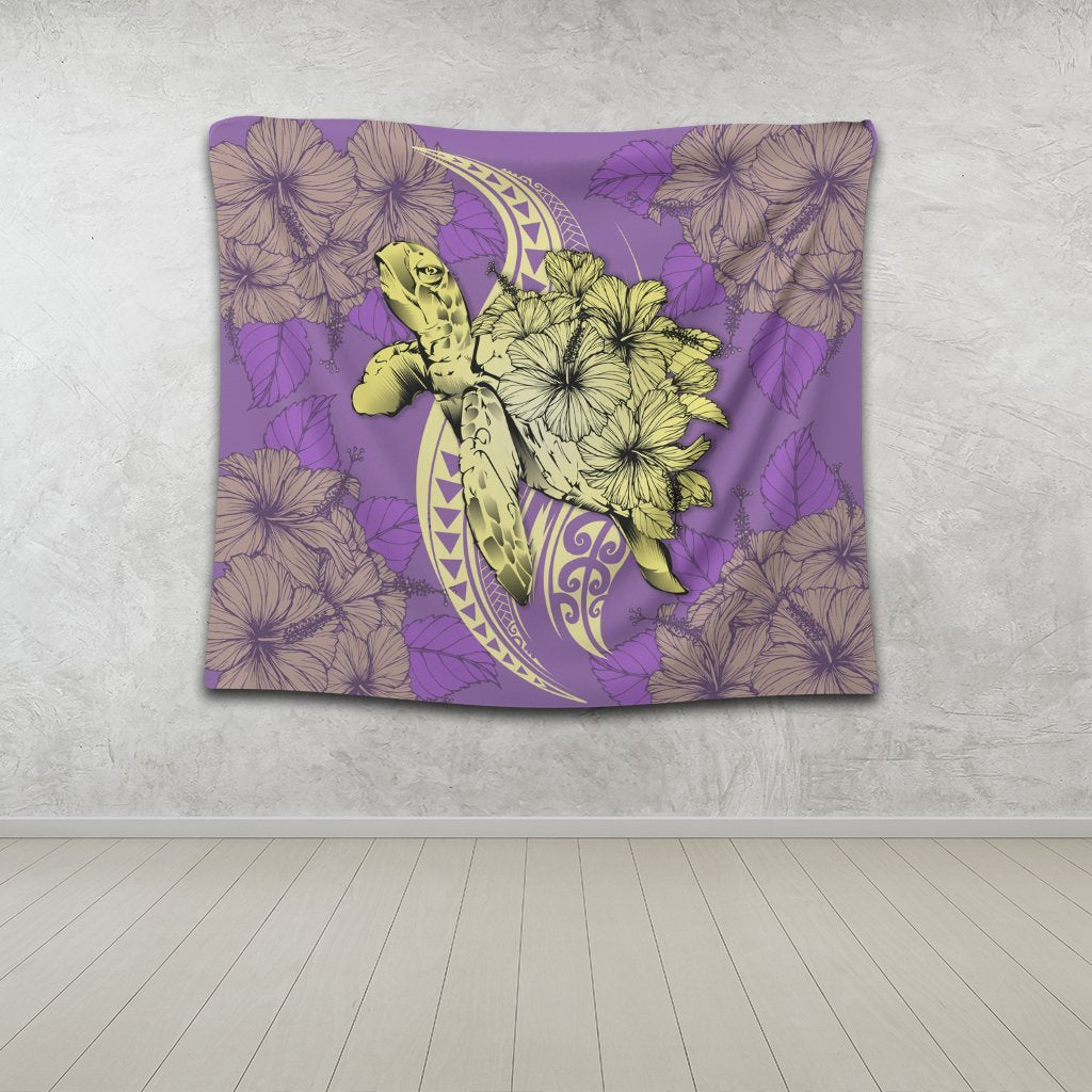 Hawaii Polynesian Turtle Hibiscus Tapestry - Yellow - AH - Polynesian Pride
