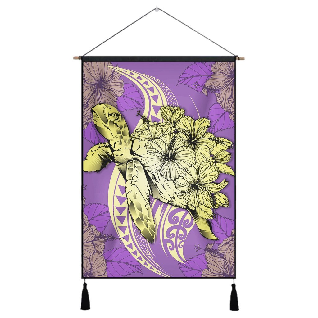 Hawaii Polynesian Turtle Hibiscus Hanging Poster - Yellow - AH Hanging Poster Cotton And Linen - Polynesian Pride
