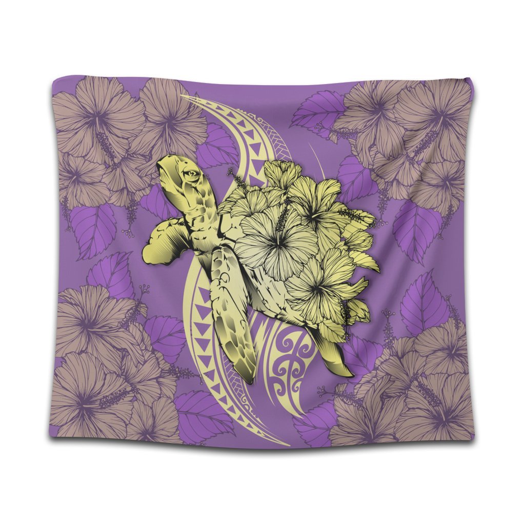 Hawaii Polynesian Turtle Hibiscus Tapestry - Yellow - AH Wall Tapestry Black - Polynesian Pride