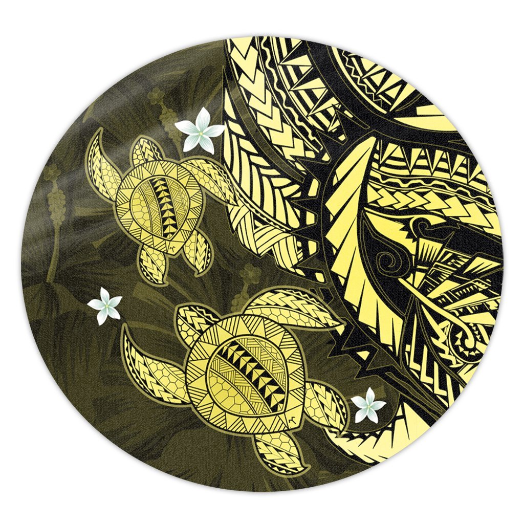 Hawaii Polynesian Turtle Hibiscus Round Carpet - Yelow - AH Round Carpet Luxurious Plush - Polynesian Pride