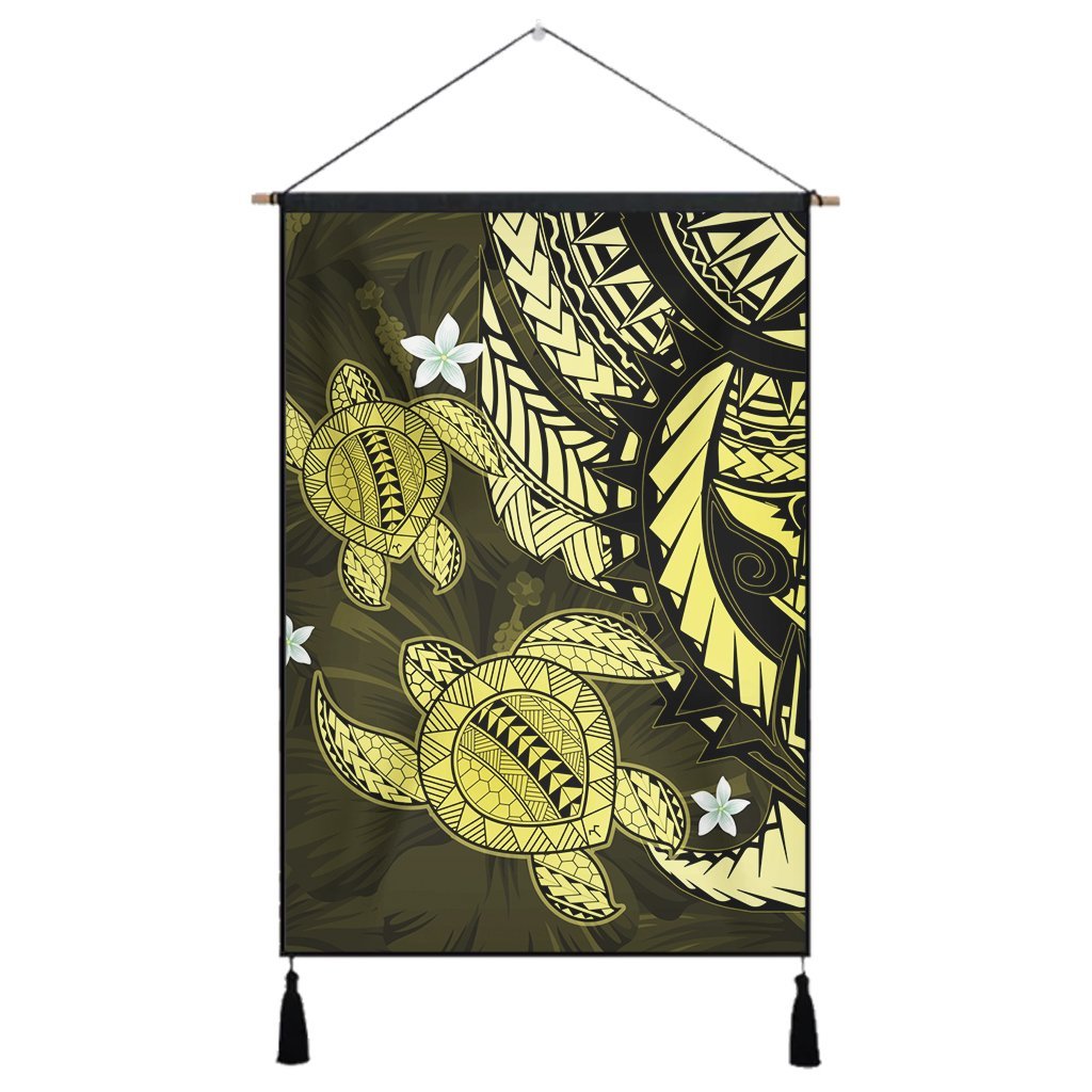 Hawaii Polynesian Turtle Hibiscus Hanging Poster - Yelow - AH Hanging Poster Cotton And Linen - Polynesian Pride