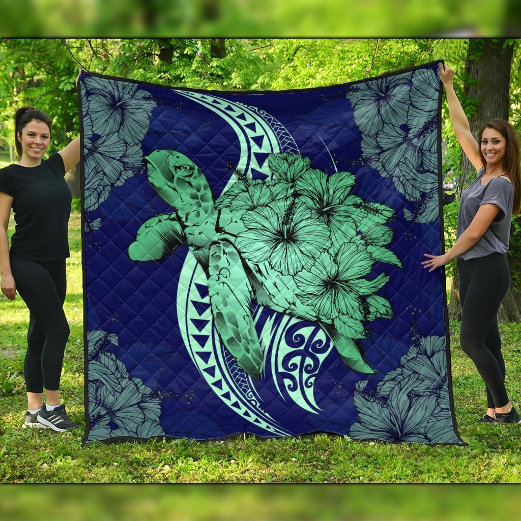 Hawaii Polynesian Turtle Hibiscus Premium Quilts1 - AH Black - Polynesian Pride