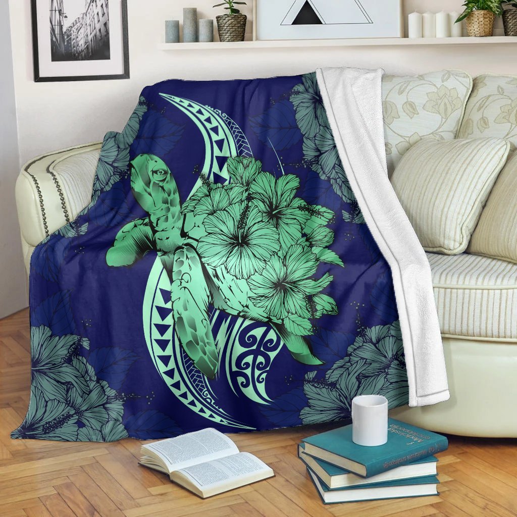 Hawaii Polynesian Turtle Hibiscus Premium Blankets1 - AH White - Polynesian Pride