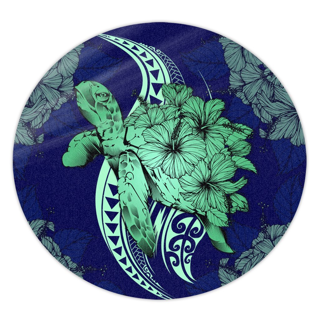 Hawaii Polynesian Turtle Hibiscus Round Carpet1 - AH Round Carpet Luxurious Plush - Polynesian Pride