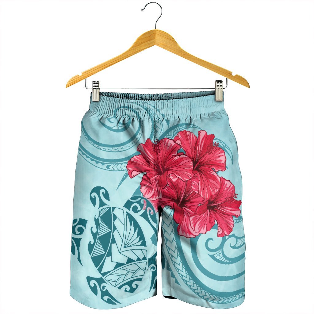 Hawaii Polynesian Turtle Hibiscus Blue Men's Shorts - Bless Style - AH - Polynesian Pride