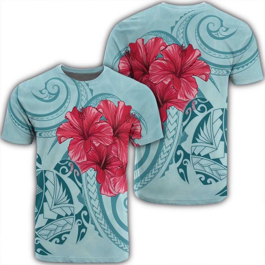 Hawaii Polynesian Turtle Hibiscus Blue T Shirt Bless Style Unisex Black - Polynesian Pride