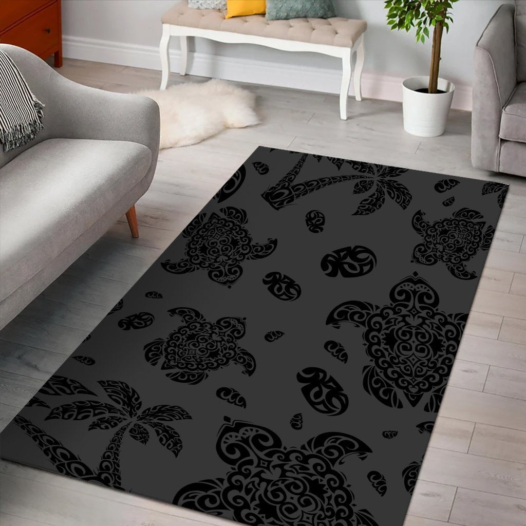 Hawaii Polynesian Turtle Palm And Sea Pebbles Gray Area Rug - AH Rug Luxurious - Polynesian Pride