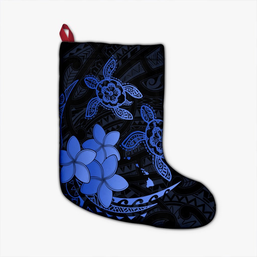 Hawaii Polynesian Turtle Plumeria Christmas Stocking - Pog Style Blue - AH Christmas Stocking 26 X 42 cm Black - Polynesian Pride