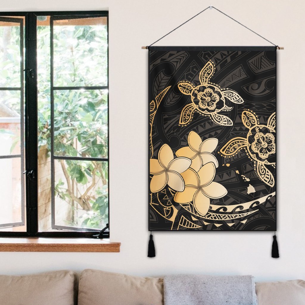 Hawaii Polynesian Turtle Plumeria Hanging Poster - Pog Style Gold - AH - Polynesian Pride
