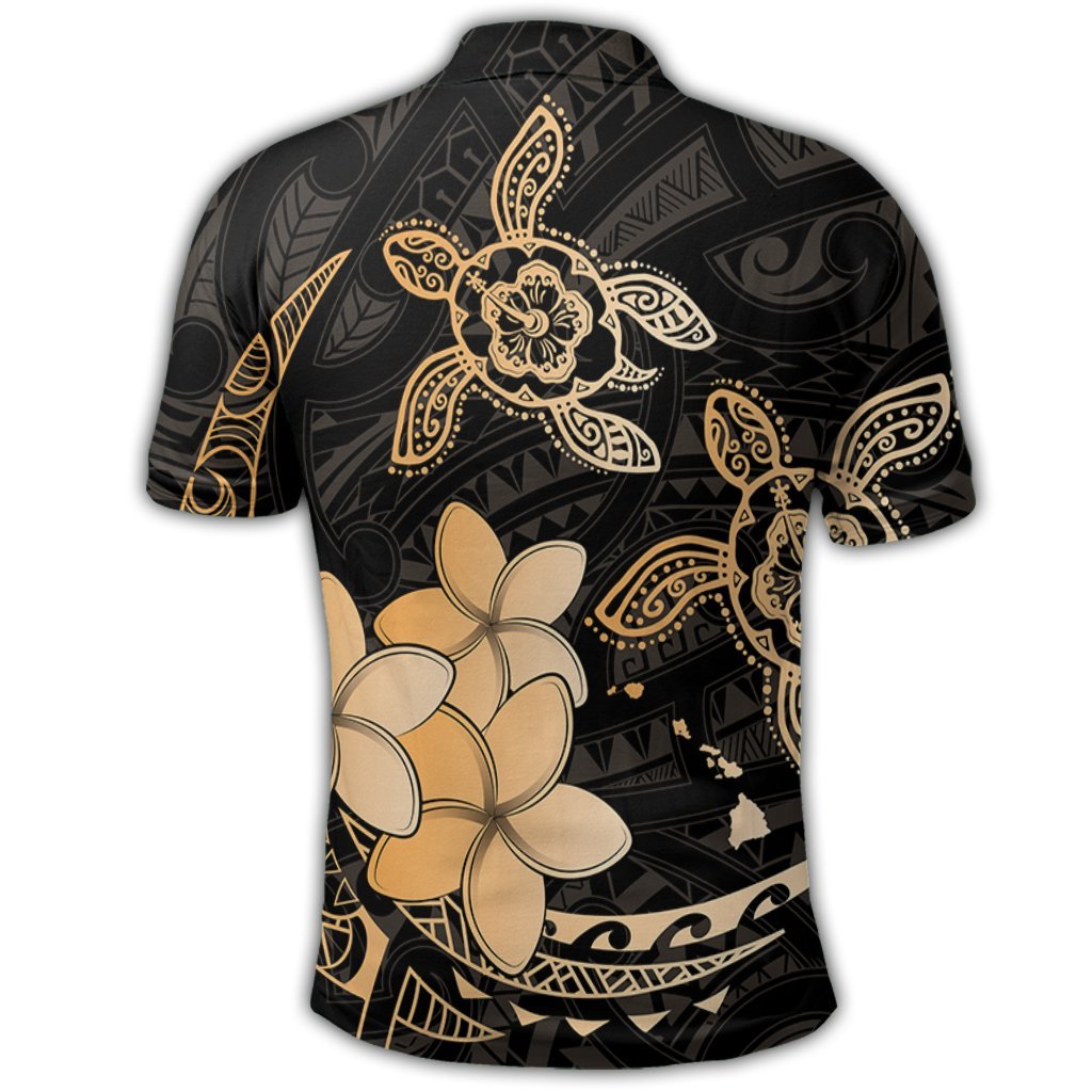 Hawaii Polynesian Turtle Plumeria Polo Shirt Pog Style Gold - Polynesian Pride