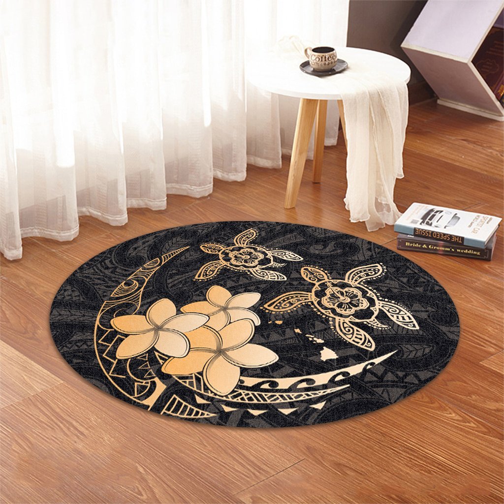 Hawaii Polynesian Turtle Plumeria Round Carpet - Pog Style Gold - AH - Polynesian Pride