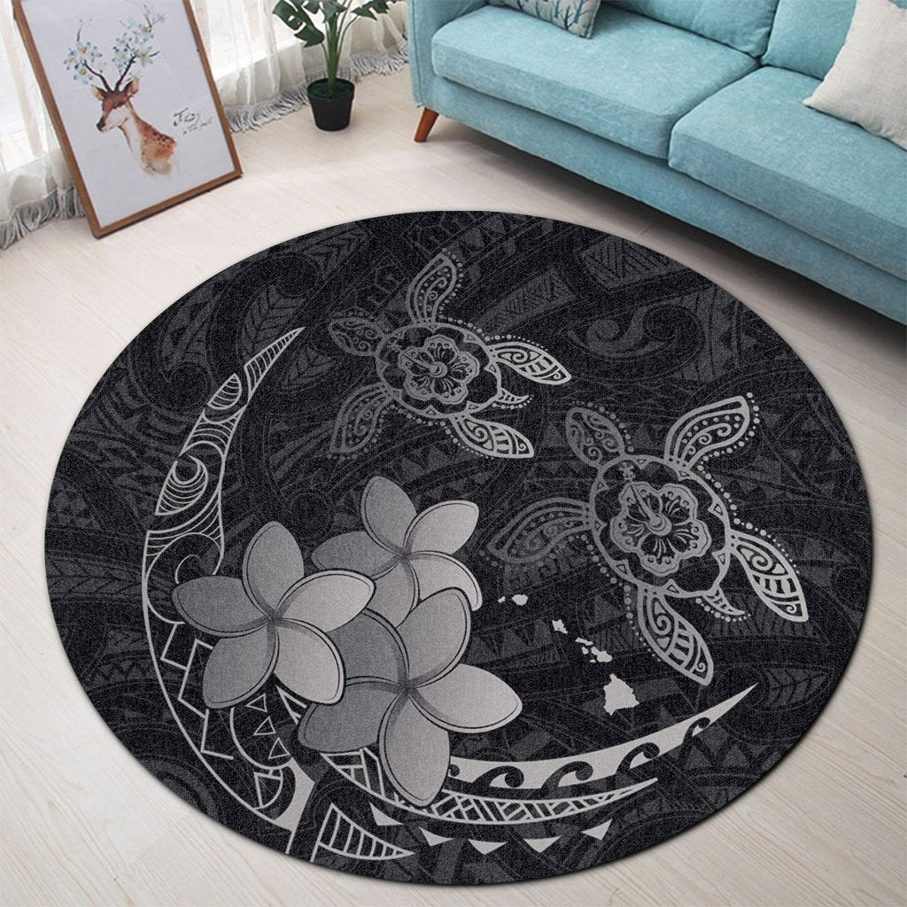 Hawaii Polynesian Turtle Plumeria Round Carpet - Pog Style Gray - AH - Polynesian Pride