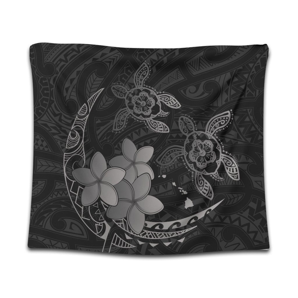 Hawaii Polynesian Turtle Plumeria Tapestry - Pog Style Gray - AH Wall Tapestry Black - Polynesian Pride