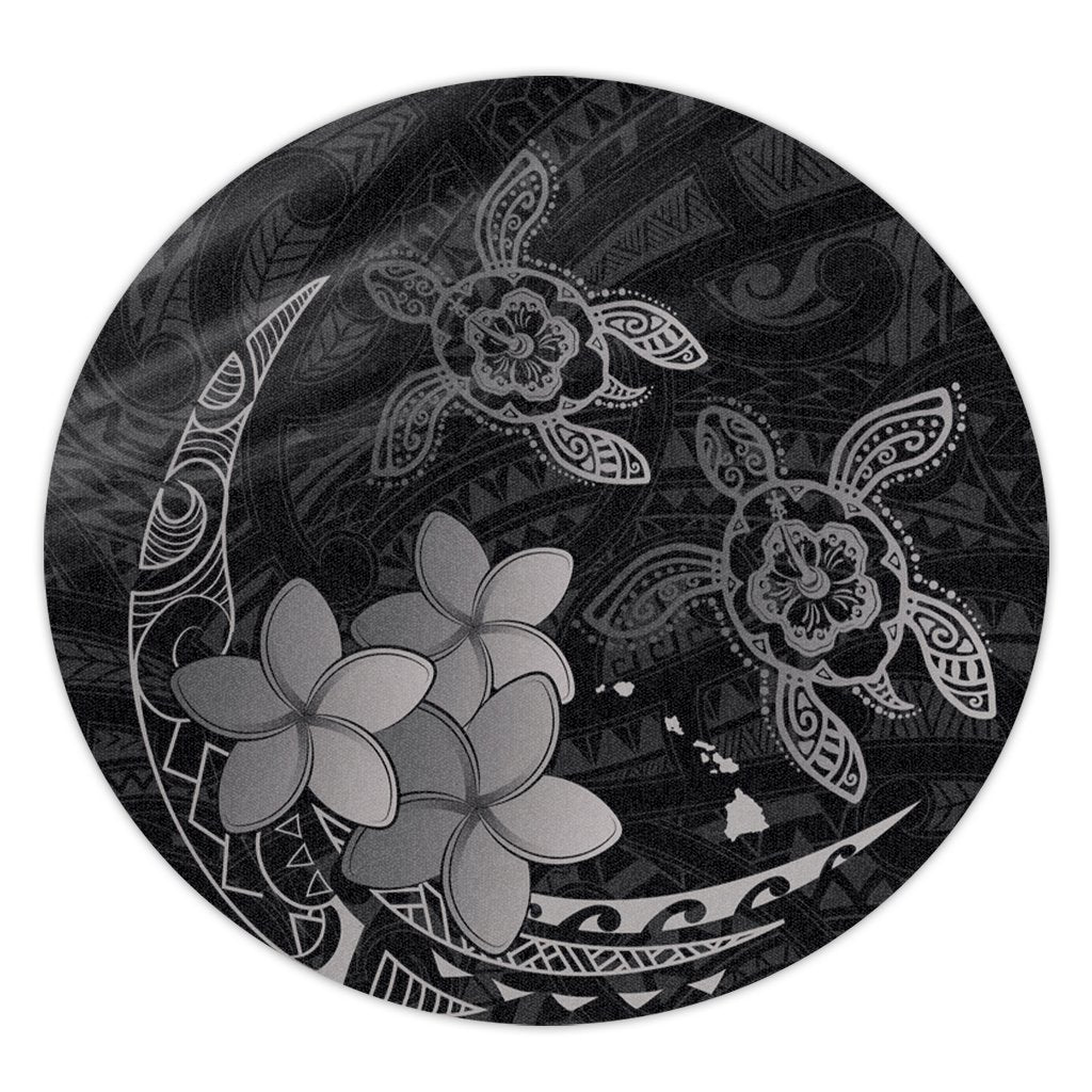 Hawaii Polynesian Turtle Plumeria Round Carpet - Pog Style Gray - AH Round Carpet Luxurious Plush - Polynesian Pride