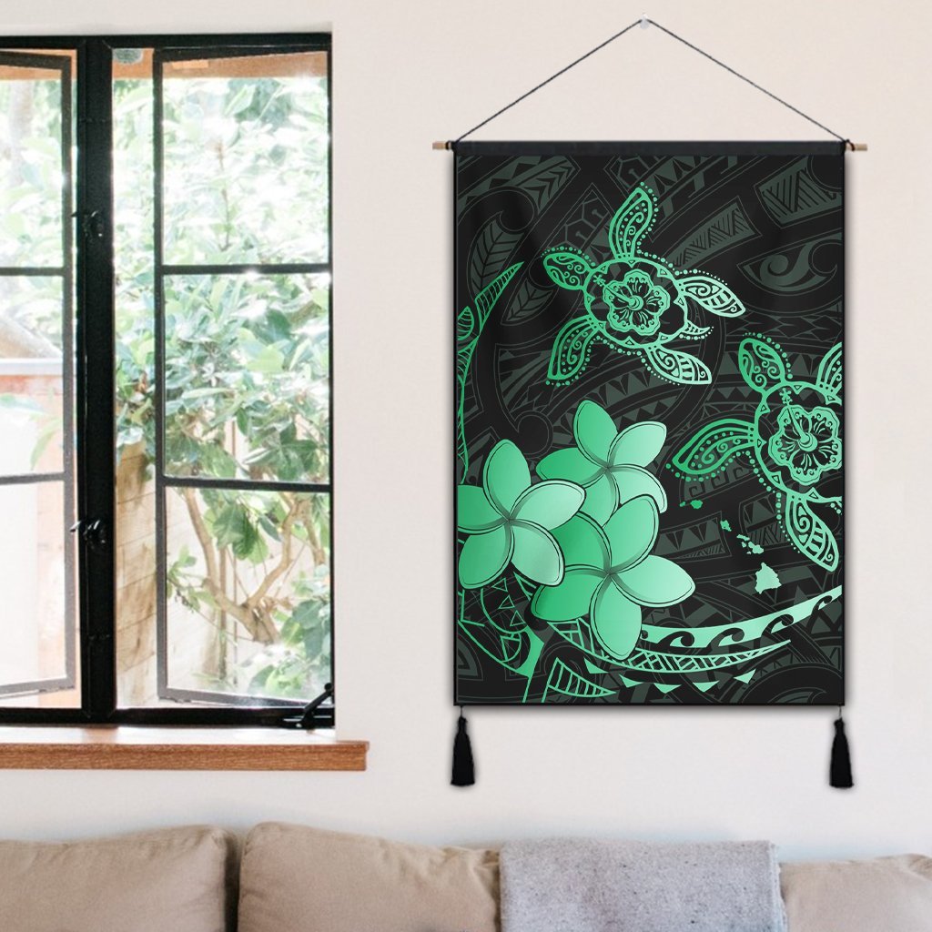 Hawaii Polynesian Turtle Plumeria Hanging Poster - Pog Style Green - AH - Polynesian Pride