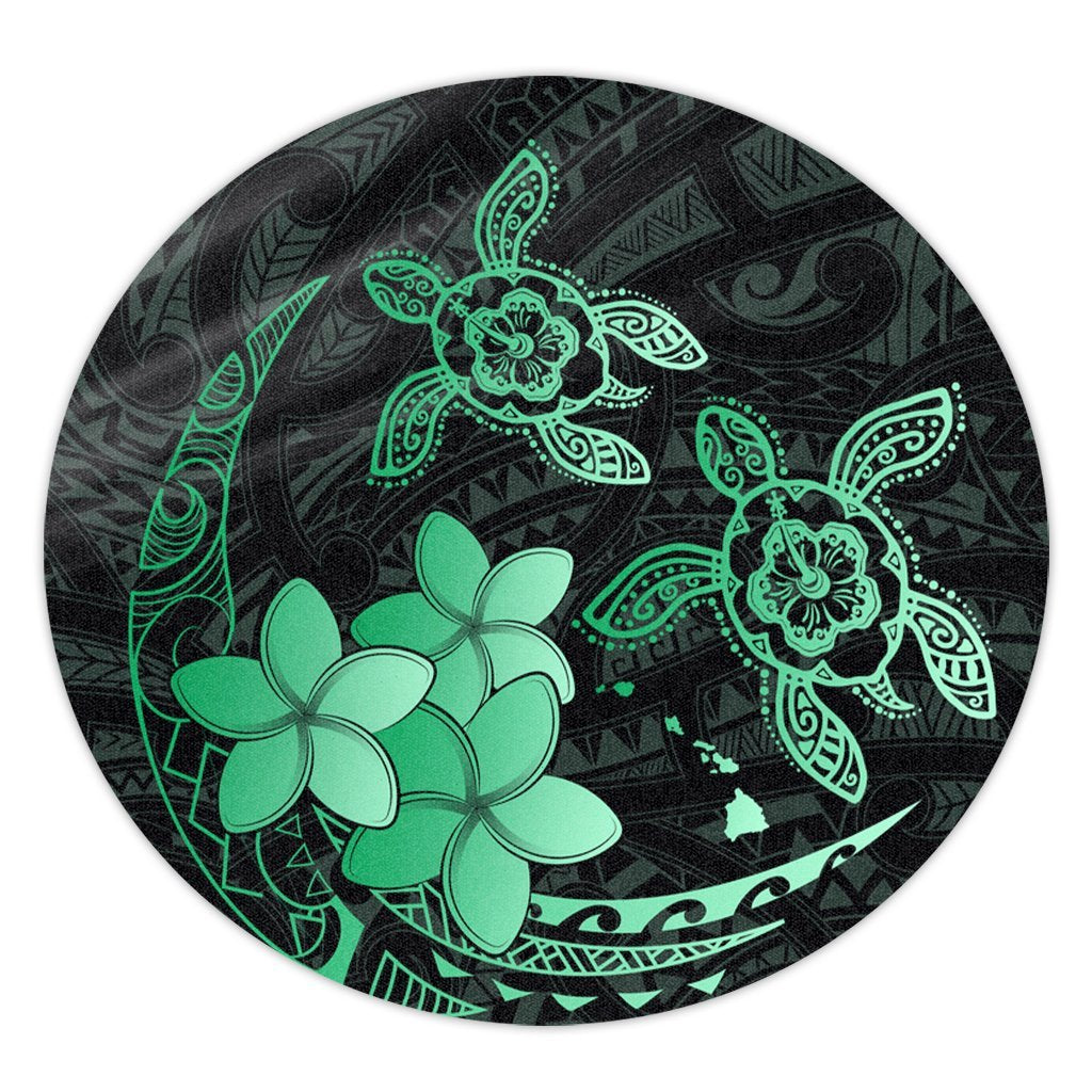 Hawaii Polynesian Turtle Plumeria Round Carpet - Pog Style Green - AH Round Carpet Luxurious Plush - Polynesian Pride