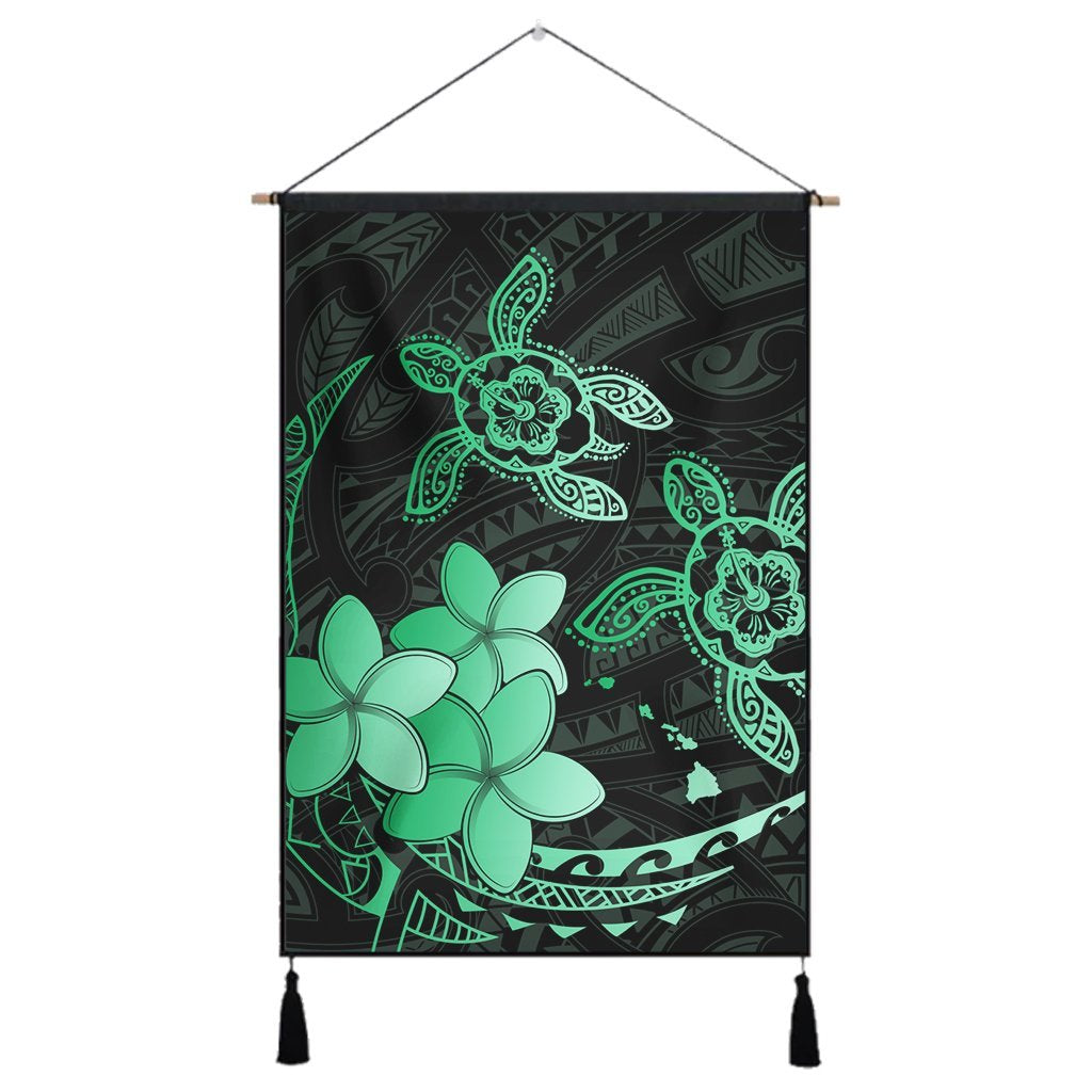 Hawaii Polynesian Turtle Plumeria Hanging Poster - Pog Style Green - AH Hanging Poster Cotton And Linen - Polynesian Pride