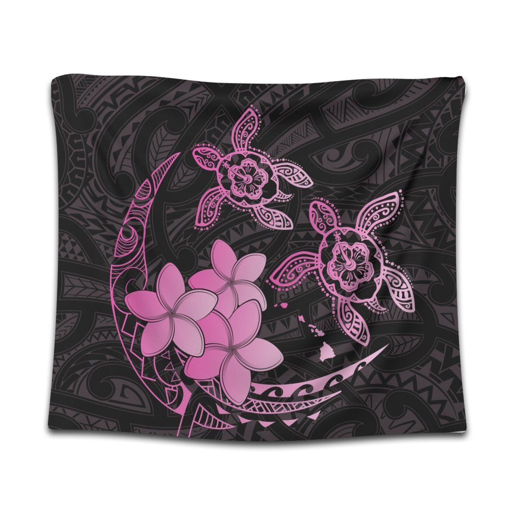 Hawaii Polynesian Turtle Plumeria Tapestry - Pog Style Pink - AH Wall Tapestry Black - Polynesian Pride