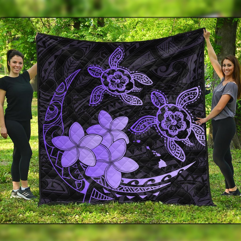 Hawaii Polynesian Turtle Plumeria Premium Quilts - Pog Style Purple - AH Black - Polynesian Pride