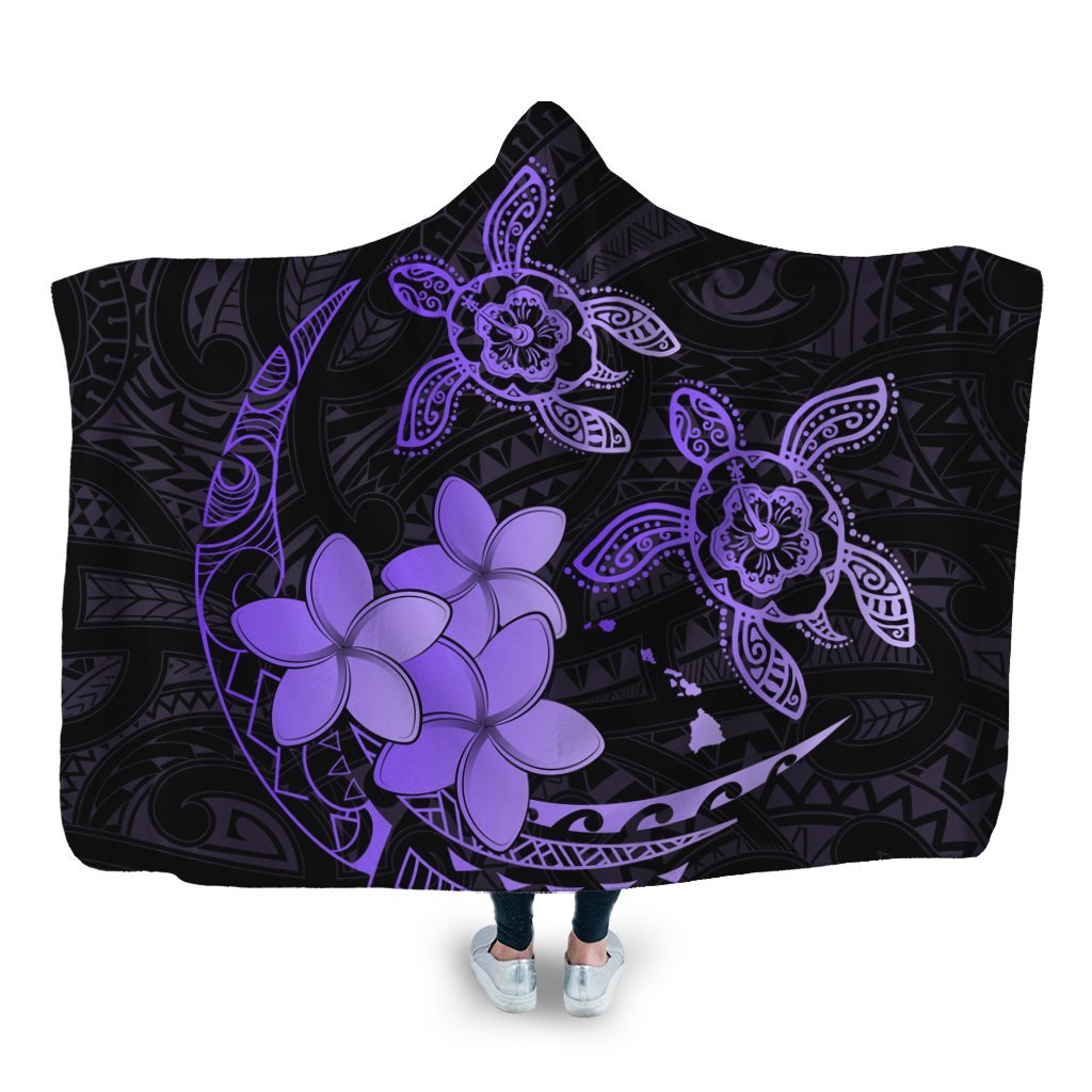 Hawaii Polynesian Turtle Plumeria Hooded Blanket - Pog Style Purple - AH Hooded Blanket White - Polynesian Pride