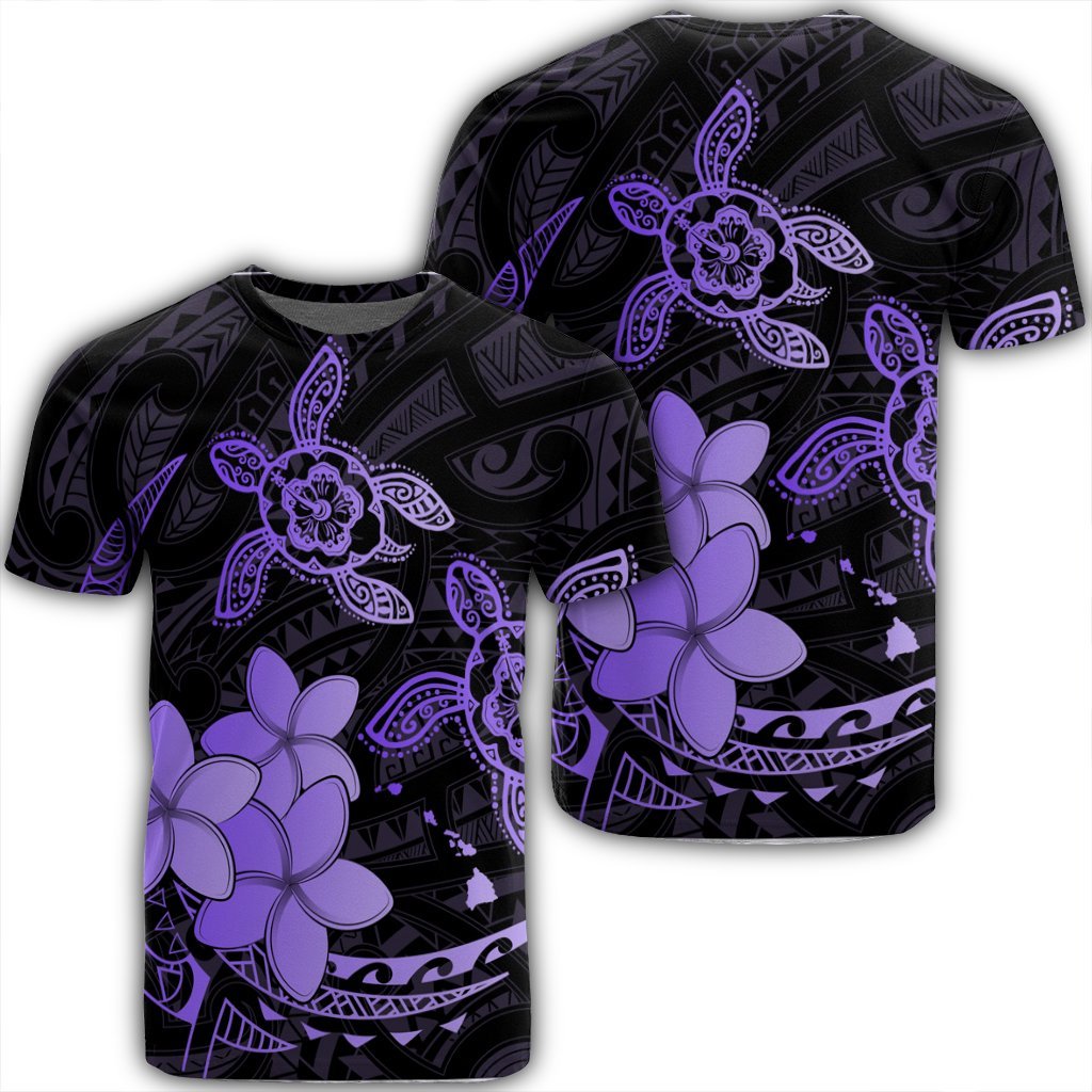 Hawaii Polynesian Turtle Plumeria T Shirt Pog Style Purple Unisex Black - Polynesian Pride