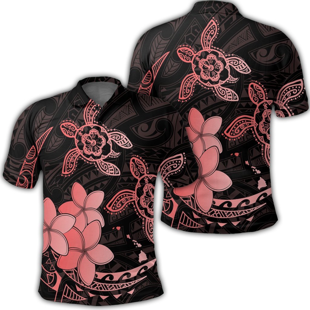 Hawaii Polynesian Turtle Plumeria Polo Shirt Pog Style Red Unisex Black - Polynesian Pride