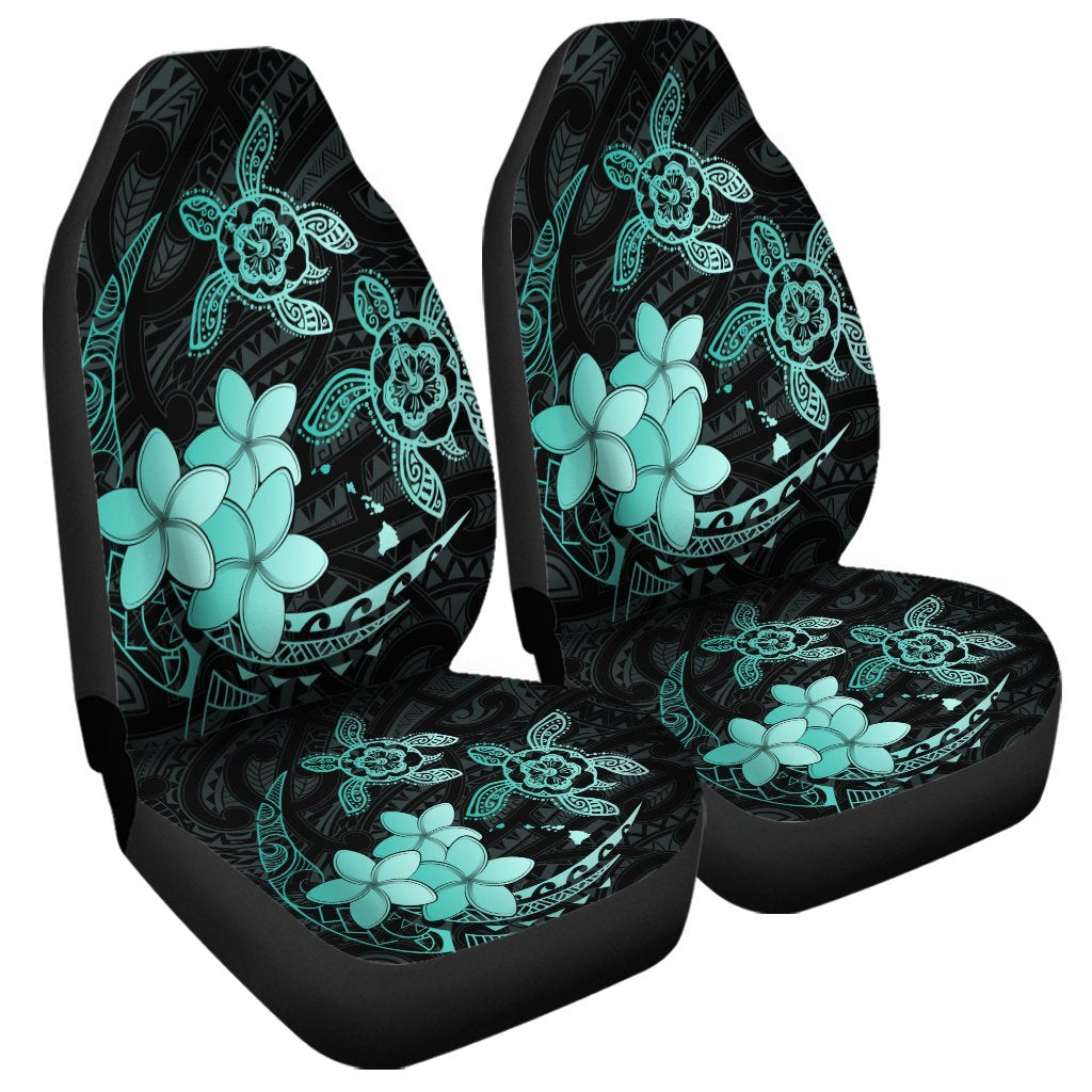 Hawaii Polynesian Turtle Plumeria Car Seat Covers - Pog Style Turquoise - AH Universal Fit Black - Polynesian Pride