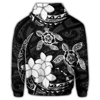 Hawaii Zip Hoodie Polynesian Turtle with Plumeria Pog Style White - Polynesian Pride