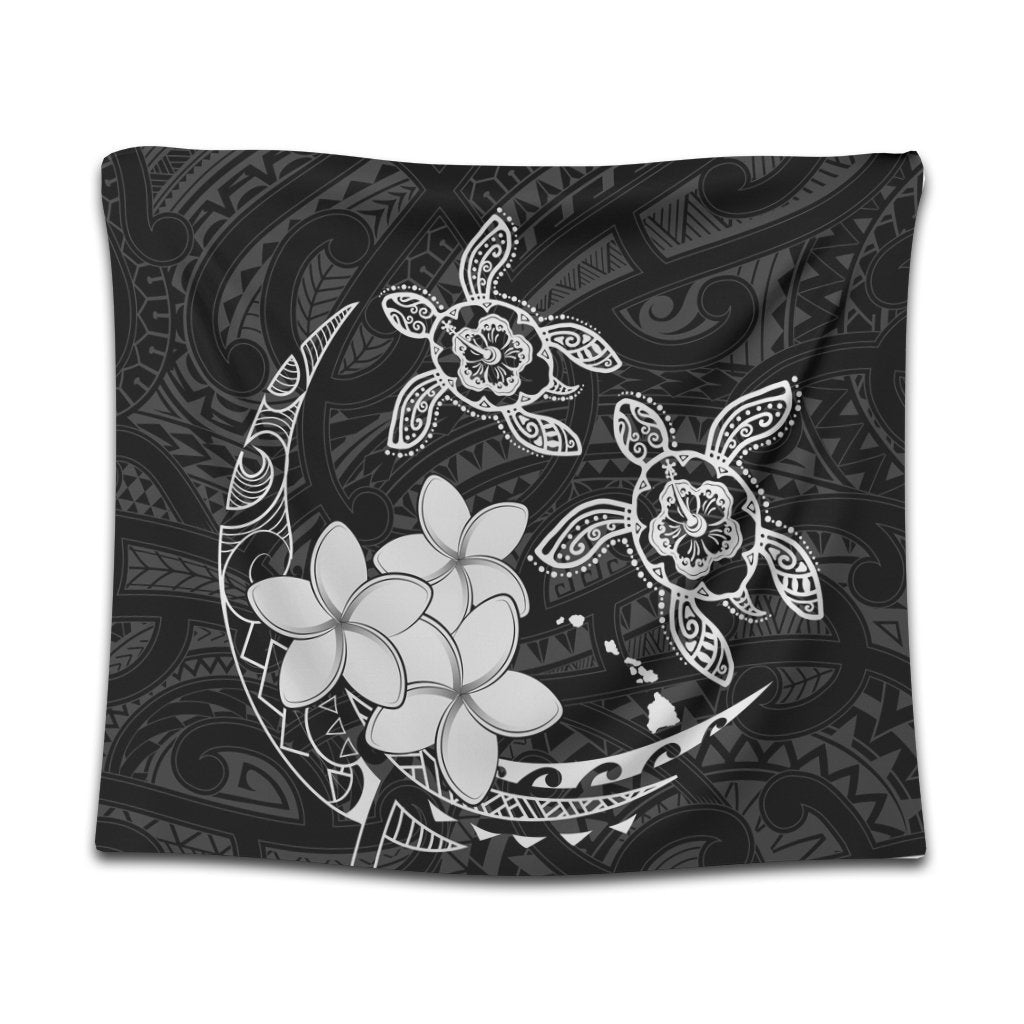 Hawaii Polynesian Turtle Plumeria Tapestry - Pog Style White - AH Wall Tapestry Black - Polynesian Pride