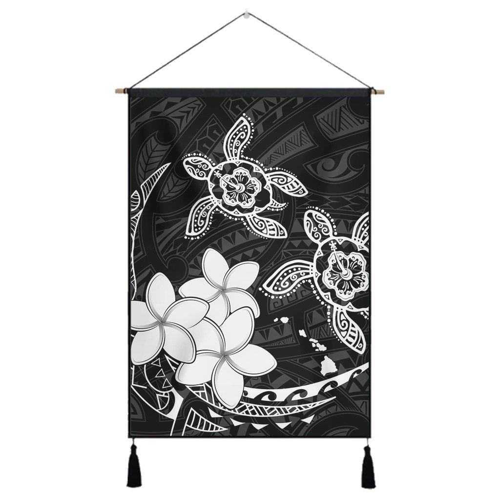 Hawaii Polynesian Turtle Plumeria Hanging Poster - Pog Style White - AH Hanging Poster Cotton And Linen - Polynesian Pride