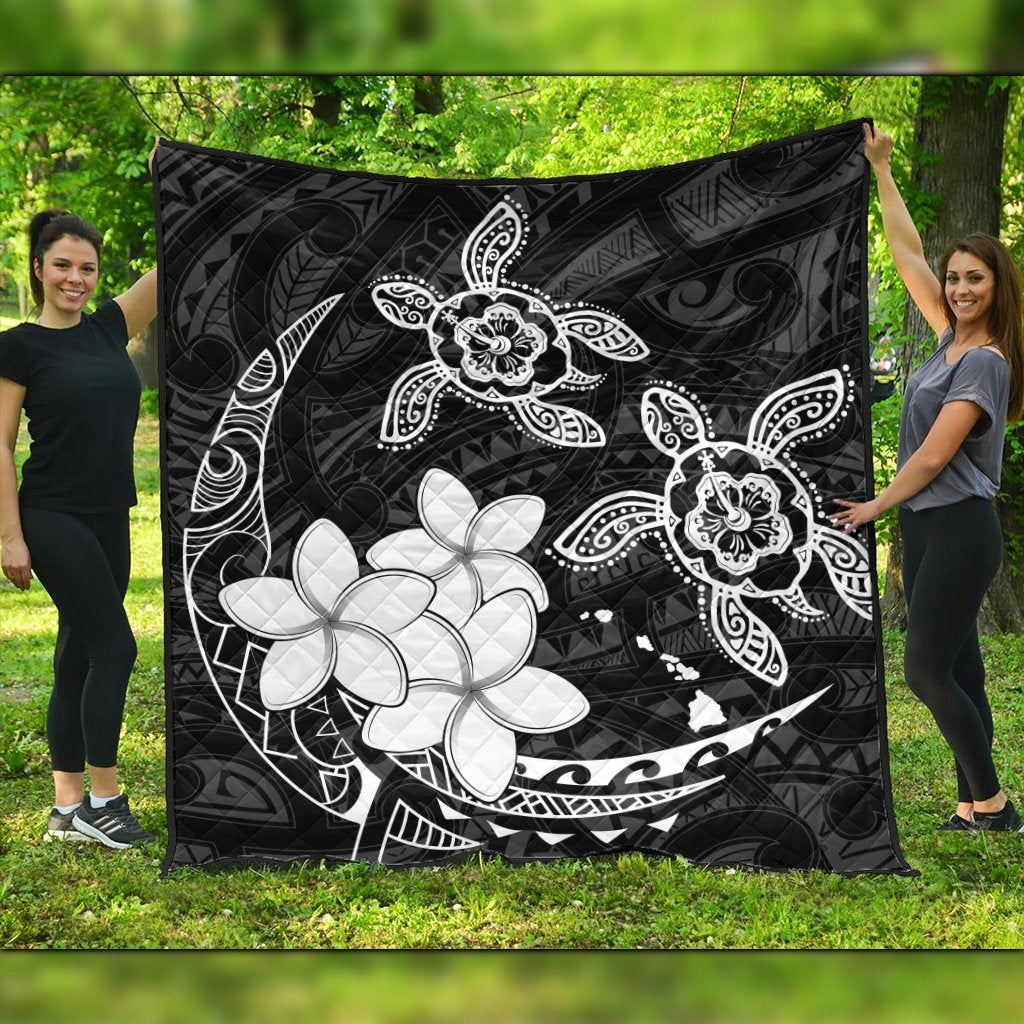 Hawaii Polynesian Turtle Plumeria Premium Quilts - Pog Style White - AH Black - Polynesian Pride