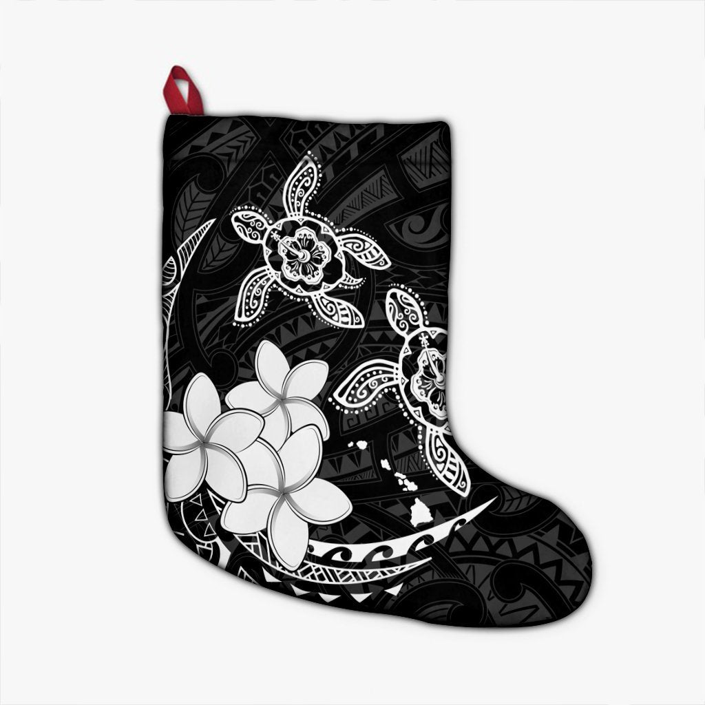 Hawaii Polynesian Turtle Plumeria Christmas Stocking - Pog Style White - AH Christmas Stocking 26 X 42 cm Black - Polynesian Pride