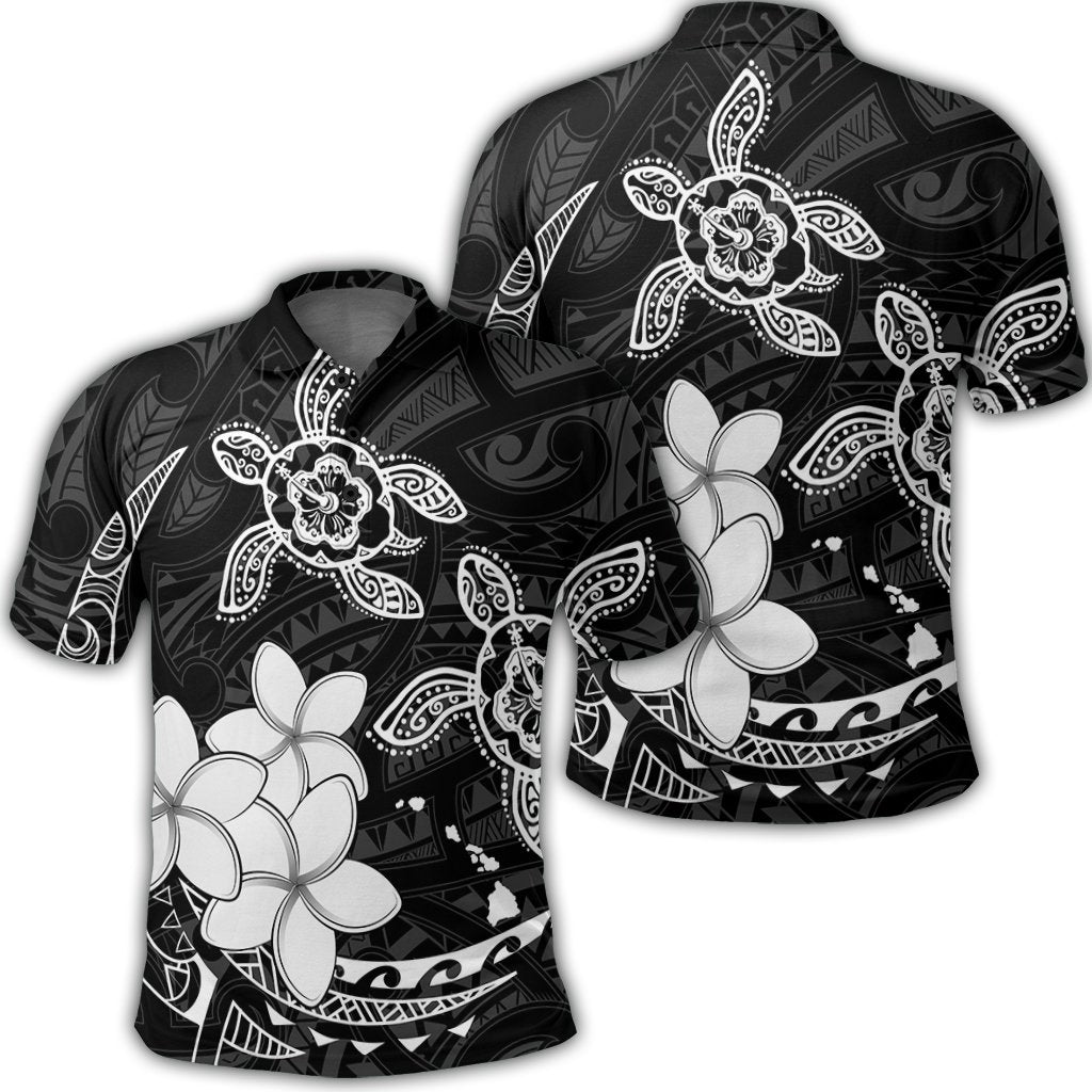 Hawaii Polynesian Turtle Plumeria Polo Shirt Pog Style White Unisex Black - Polynesian Pride