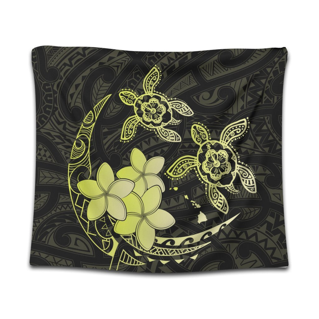 Hawaii Polynesian Turtle Plumeria Tapestry - Pog Style Yellow - AH Wall Tapestry Black - Polynesian Pride